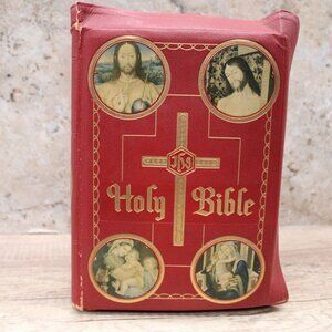 Vintage The Holy Bible Reverend Papal Edition 1958 Red Leather Catholic Press